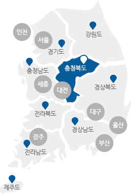 서울,인천,경기,강원,충남,충북,세종,대전,경북,경남,대구,울산,부산,전북,전남,광주,제주도의 구분이 있는 지도